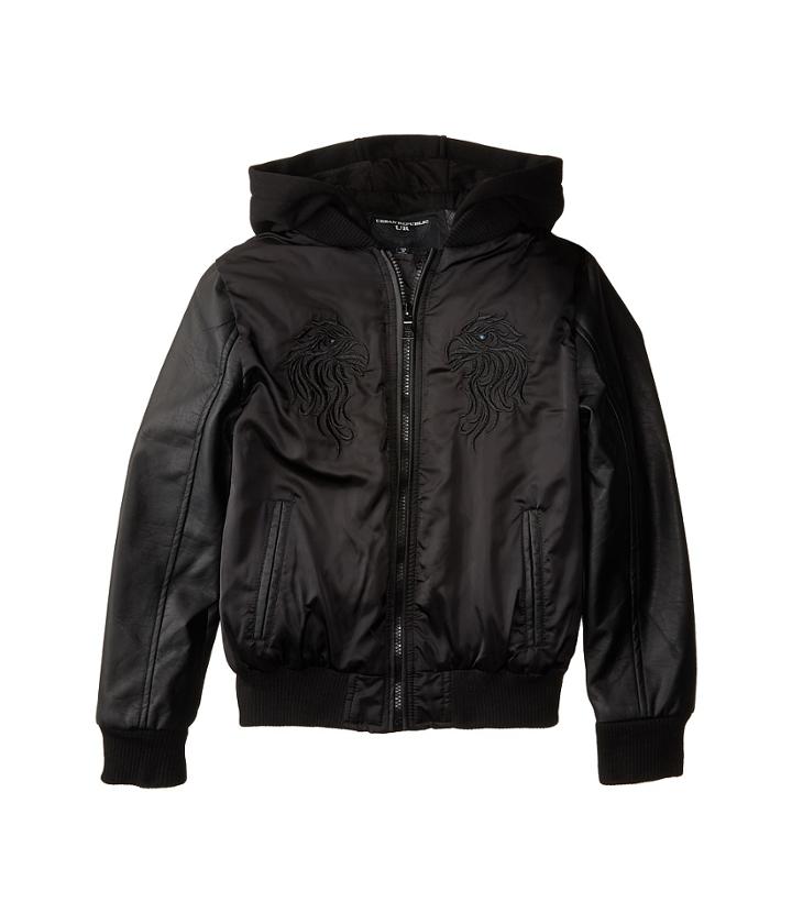Urban Republic Kids Francis Embroidered Satin With Fleece Hoodie (little Kids/big Kids) (black) Boy's Coat