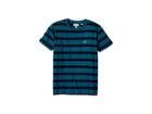 Lacoste Kids Short Sleeve Heathered Stripe Crew Neck Tee Shirt (toddler/little Kids/big Kids) (navy Blue/new Forest) Boy's T Shirt