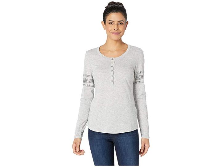Ariat Glimmer Varsity Henley (heather Grey) Women's Long Sleeve Pullover