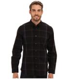 Calvin Klein Yd Large Ombre Plaid Hidden Button Down Collar Shirt (black) Men's Long Sleeve Button Up