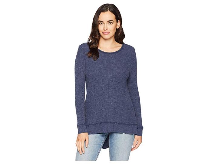 Dylan By True Grit Burnout Waffle Long Sleeve Asymmetrical Top (indigo) Women's Clothing