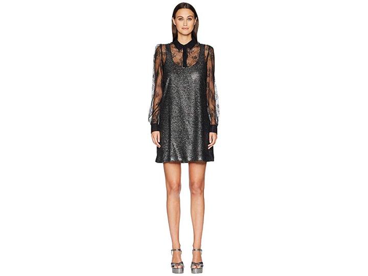 Boutique Moschino Sparkle Dress With Lace Undershirt (fantasy Print Silver) Women's Dress