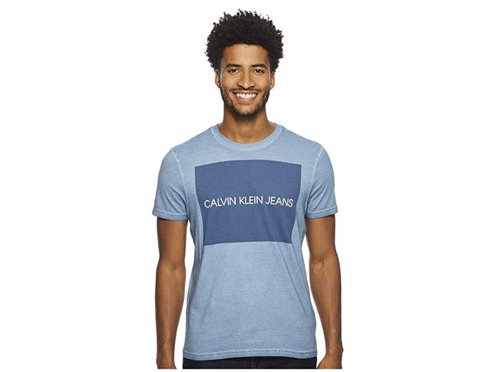 Calvin Klein Jeans Ckj Square Printed Crew Neck Tee (faded Denim) Men's T Shirt