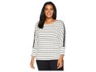 Calvin Klein Plus Plus Size Printed Long Sleeve Top W/ Bar Hardware (soft White/latte) Women's Long Sleeve Pullover