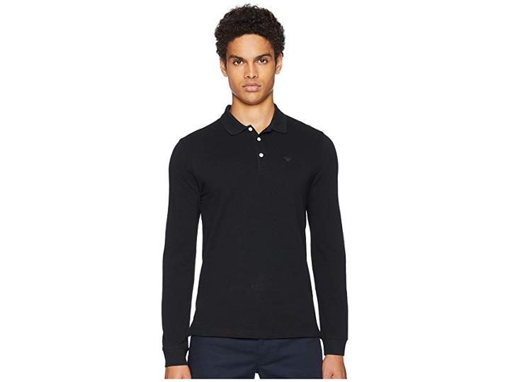 Emporio Armani Long Sleeve Polo (black) Men's Clothing