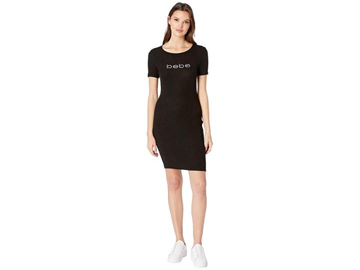 Bebe Back V-neck Logo Dress (black) Women's Dress