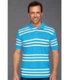 U.s. Polo Assn. Striped Polo With Small Pony (teal Blue/white) Men's Short Sleeve Knit