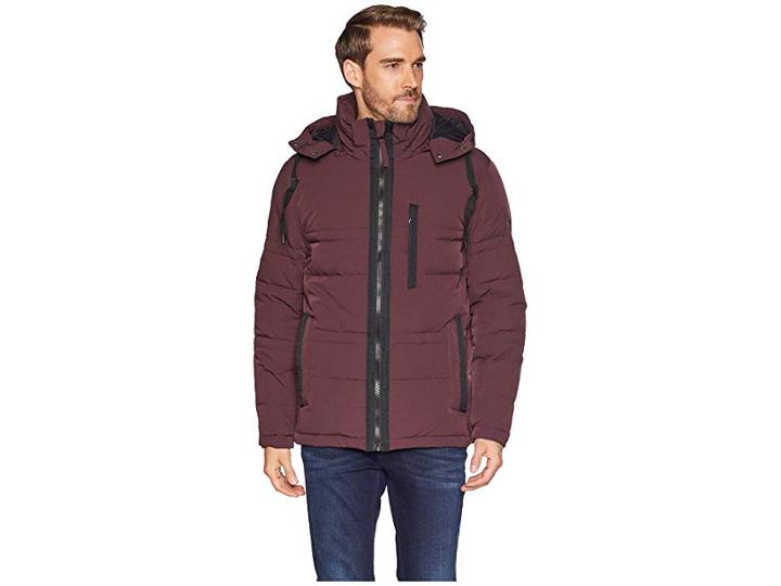 Marc New York By Andrew Marc 60/40 Crinkle Down Mid Length Hooded Jacket (raisin) Men's Coat