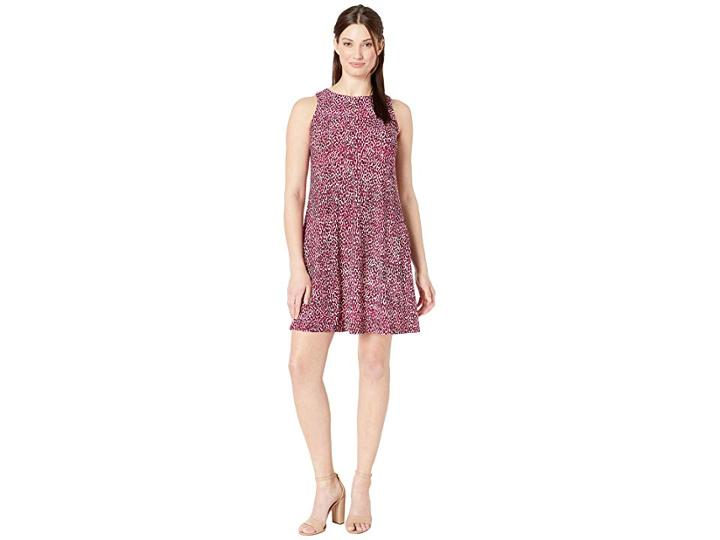 Nine West Spotted Ity Cap Sleeve Madelyn Dress (ivory/raspberry Multi) Women's Dress
