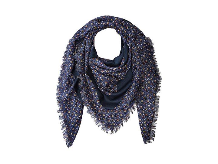 Tory Burch Wild Pansy Logo Square Scarf (blue Wild Pansy) Scarves