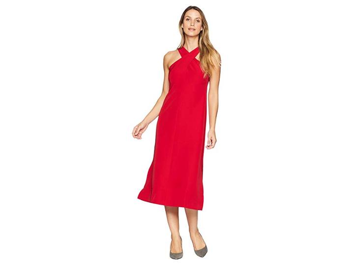 Maggy London Twist Neck Dream Crepe Midi Dress (cranberry) Women's Dress