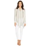 Two By Vince Camuto Long Sleeve Crinkle Cotton Stripe Split-neck Popover (new Ivory) Women's Long Sleeve Pullover