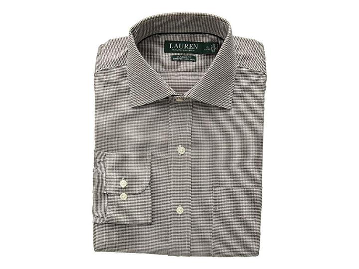 Lauren Ralph Lauren Classic Fit No-iron Houndstooth Warren Dress Shirt (latte/antique White) Men's Long Sleeve Button Up