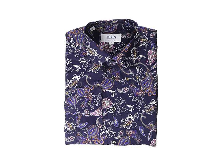 Eton Contemporary Fit Paisley Print Shirt (navy) Men's Clothing