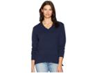 Mod-o-doc Slub French Terry Long Sleeve V-neck Pullover With Side Slit (true Navy) Women's Clothing