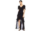 Badgley Mischka V-neck Flutter Ruffle (black) Women's Dress