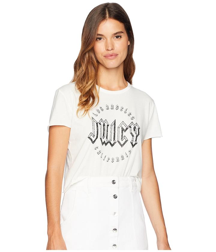 Juicy Couture Knit Jxjc Embellished Logo Graphic Tee (bleached Bone) Women's T Shirt