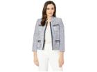 Tahari By Asl Boucle Open Jacket With Pockets And Fray (white/royal) Women's Jacket
