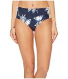 Roxy Hippy Hour Mid Waist Bikini Bottom (dress Blue Swim Cadaques Flower) Women's Swimwear
