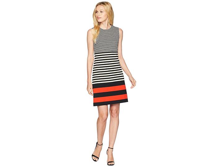 Calvin Klein Stripe Ponte Dress (black/latte) Women's Dress