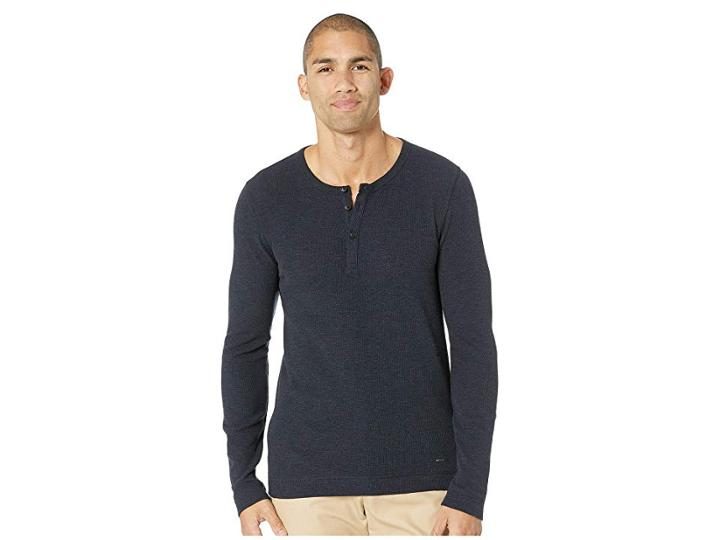 Boss Orange Trix Long Sleeve Waffle Henley (navy) Men's Long Sleeve Pullover