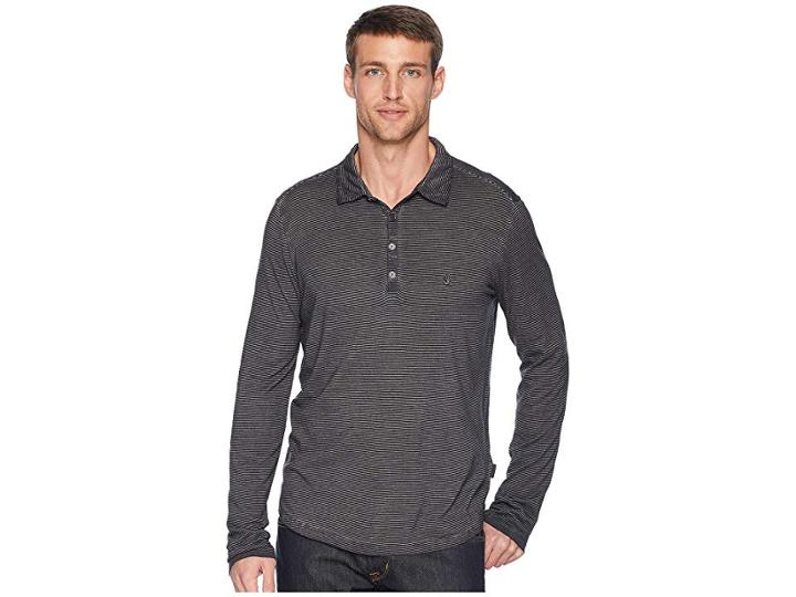 John Varvatos Star U.s.a. Long Sleeve Crew Stripe W/ Overdye (dark Grey Heather) Men's Clothing