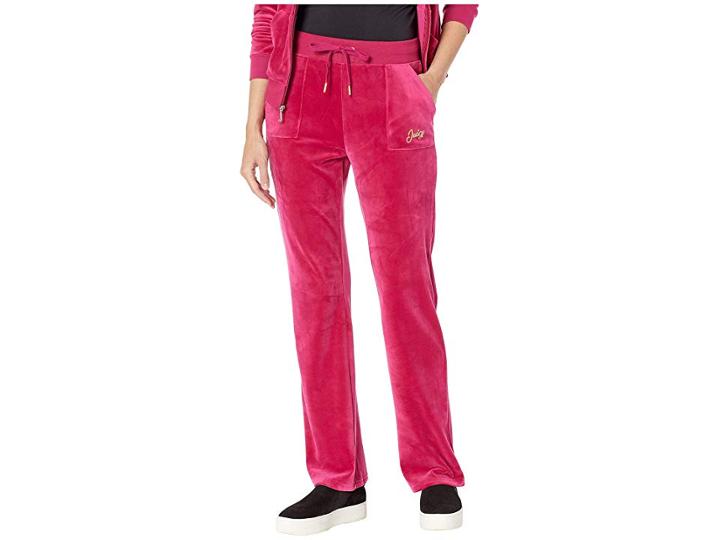 Juicy Couture Foil Logo Pocket Bootcut Velour (raspberry Pink) Women's Casual Pants