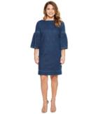 Lauren Ralph Lauren Petite Denim Bell Sleeve Shift Dress (horizon Blue Wash) Women's Dress