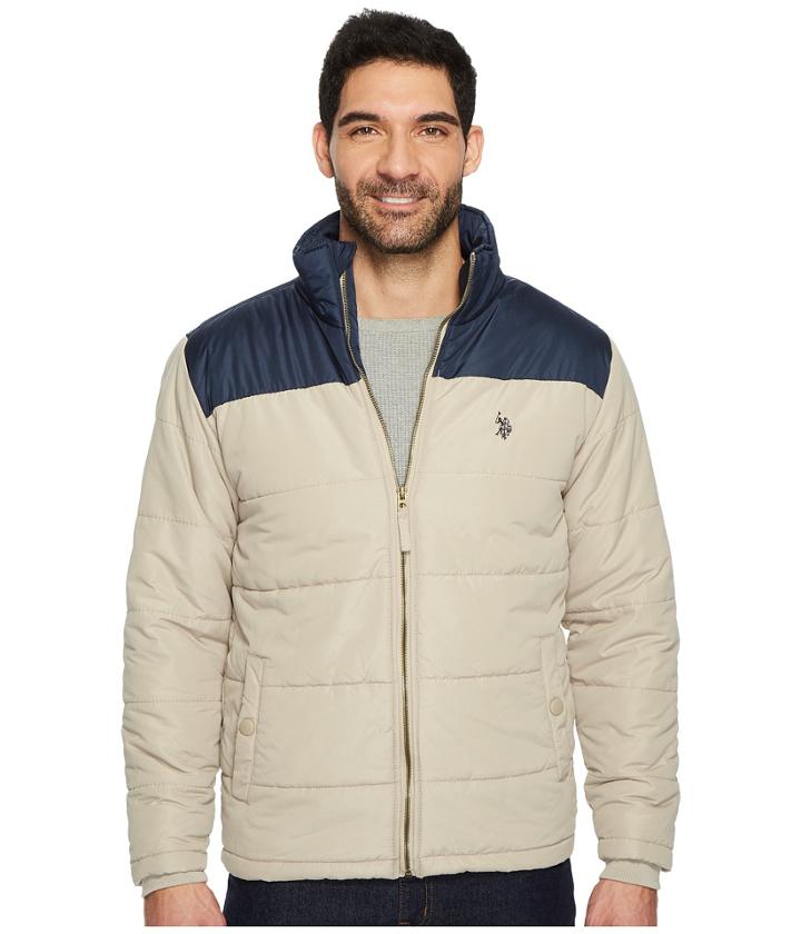 U.s. Polo Assn. Color Block Puffer (thompson Khaki) Men's Coat