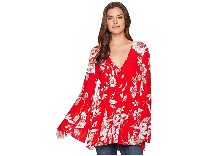 Free People Bella Printed Tunic (red) Women's Blouse