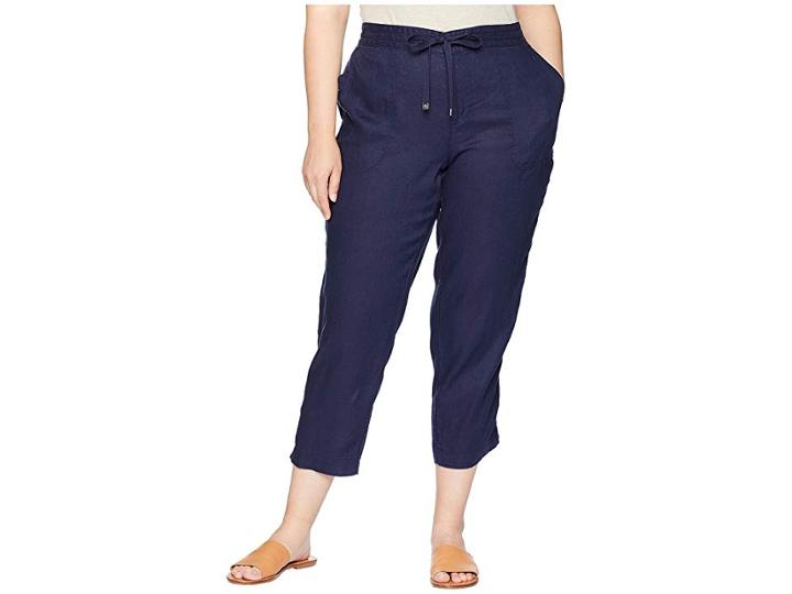 Lauren Ralph Lauren Plus Size Straight Linen Pants (navy) Women's Casual Pants