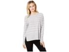 Nydj Long Sleeve Crew Neck Sweater (heather Grey/vanilla Stripe) Women's Clothing