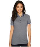 Lacoste Short Sleeve Semi Fancy Stretch Mini Pique Polo (mouline Navy Blue/ocean/white) Women's Clothing