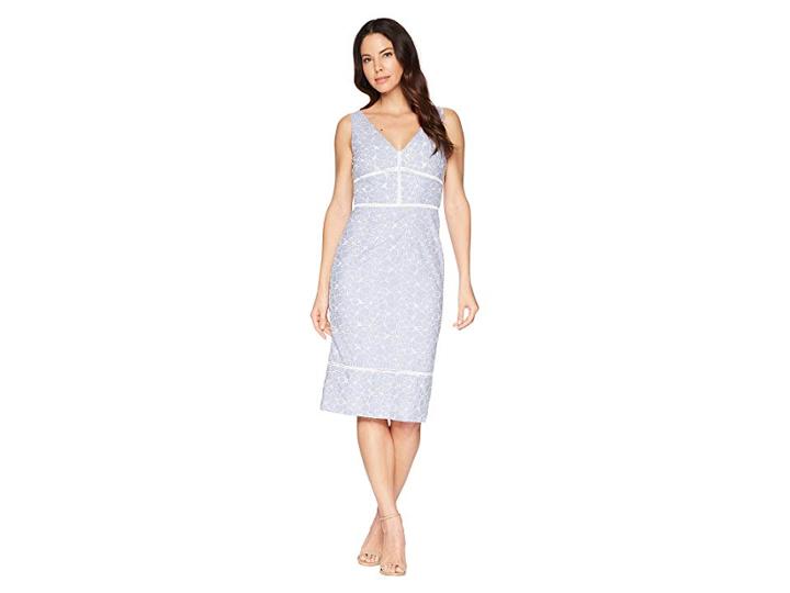 Maggy London Pincord Embroidery Novelty Sheath Dress (blue/white) Women's Dress