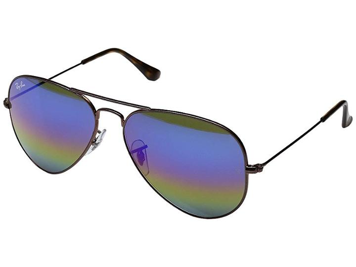 Ray-ban Rb3025 Original Aviator 58mm (dark Bronze/blue-gold-green Rainbow Mirror) Metal Frame Fashion Sunglasses