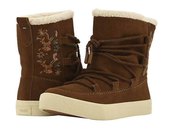 Toms Alpine Water-resistant Boot (dark Amber Suede/faux Sherling) Women's Pull-on Boots