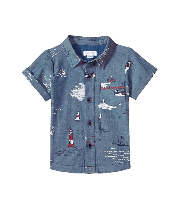 Mud Pie Sail Away Resort Short Sleeve Button Down Shirt (infant/toddler) (blue) Boy's Clothing