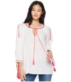 Romeo & Juliet Couture Embroidered Peasant Blouse (white/neon Pink) Women's Blouse