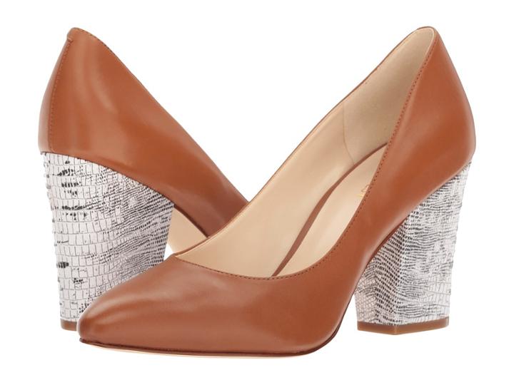 Nine West Scheila Block Heel Pump (dark Natural Leather) High Heels