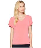 Calvin Klein Knit Ruffle Sleeve Top (coral) Women's Clothing