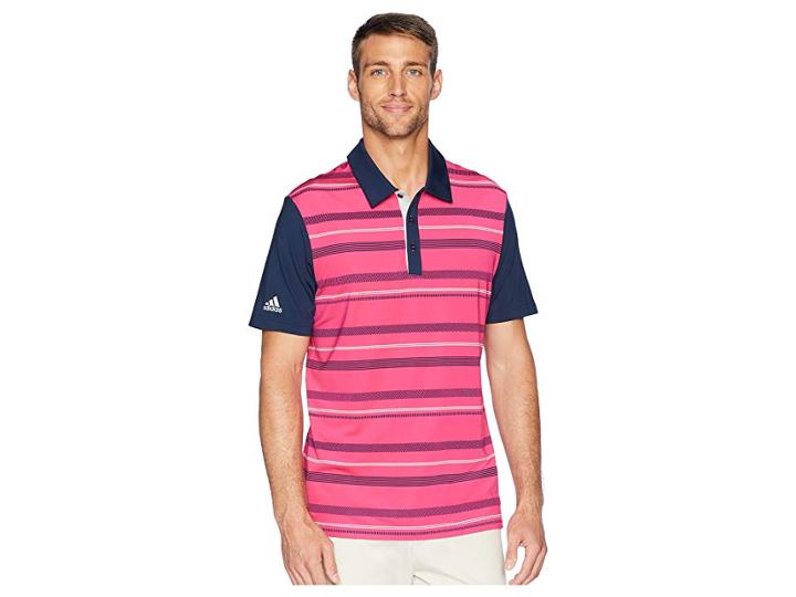 Adidas Golf Ultimate Novelty Stripe Polo (real Magenta) Men's Clothing