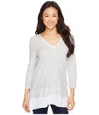 Two By Vince Camuto Double Layer Mixed Media V-neck Top (grey Heather) Women's Blouse