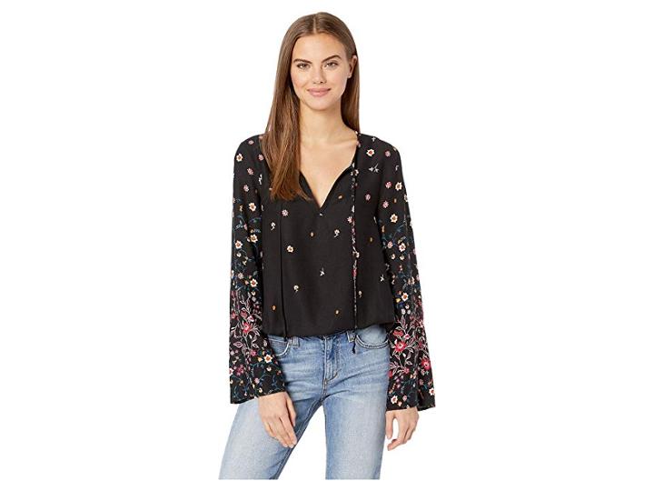 Bcbgeneration Tie Front Long Sleeve Woven Top (black) Women's Clothing
