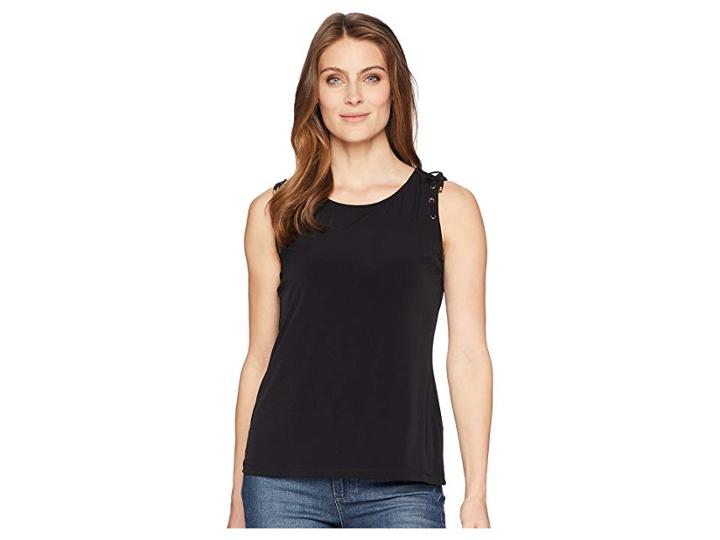 Ivanka Trump Sleeveless Round Neck Top With Side Tie Detail (black) Women's Clothing