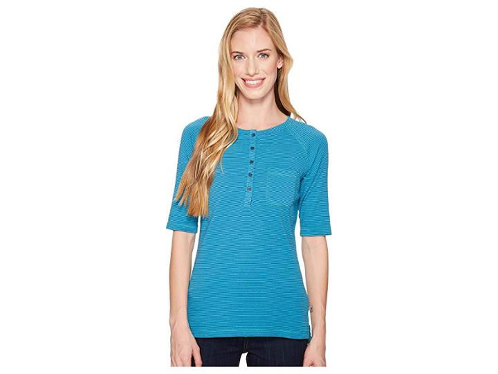 Royal Robbins Kickback Henley (viridian Green Stripe) Women's Short Sleeve Pullover