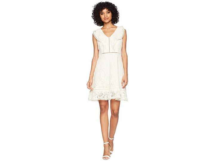 Bb Dakota Rease Ruffle Detail Fit And Flare Dress (antique Ivory) Women's Dress