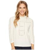 Lucky Brand Embroidered Mock Neck Top (marshmallow) Women's Clothing