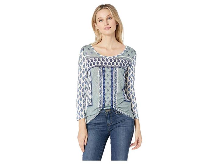 Lucky Brand Placed Border Tee (blue Multi) Women's T Shirt