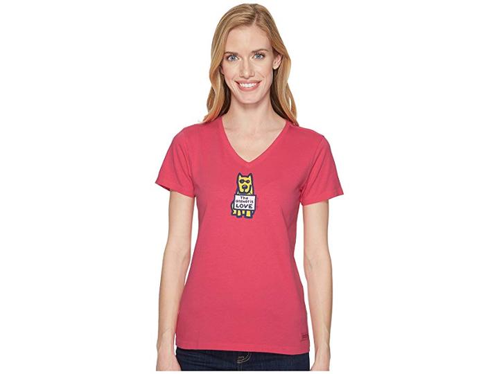 Life Is Good The Answer Is Love Crusher Vee (fiesta Pink) Women's T Shirt