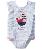 Mud Pie Sail Away Ruffle One-piece Swimsuit (toddler) (blue) Girl's Swimsuits One Piece